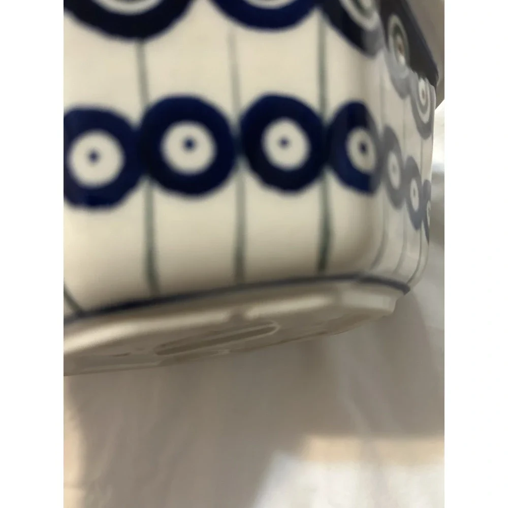 Boleslawiec Polish Pottery Swirl Octogonal Bowl Cobalt 6.5